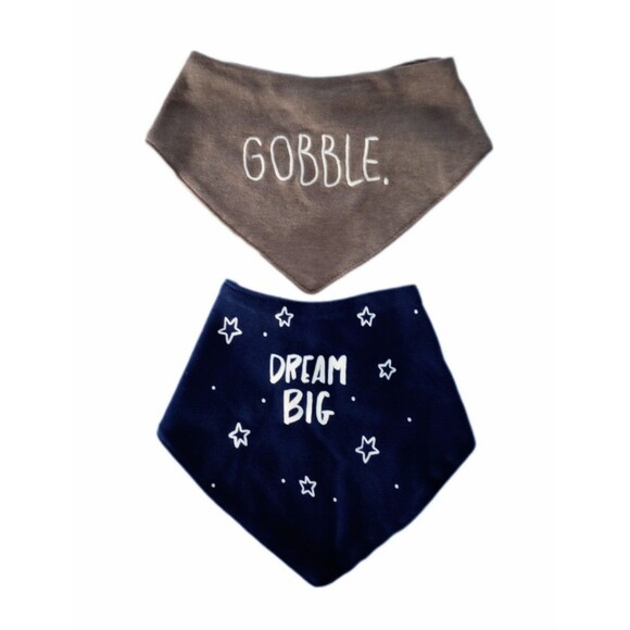 2pc Bandana Infant Bibs Thanksgiving Gobble/Dream Big - Picture 1 of 5